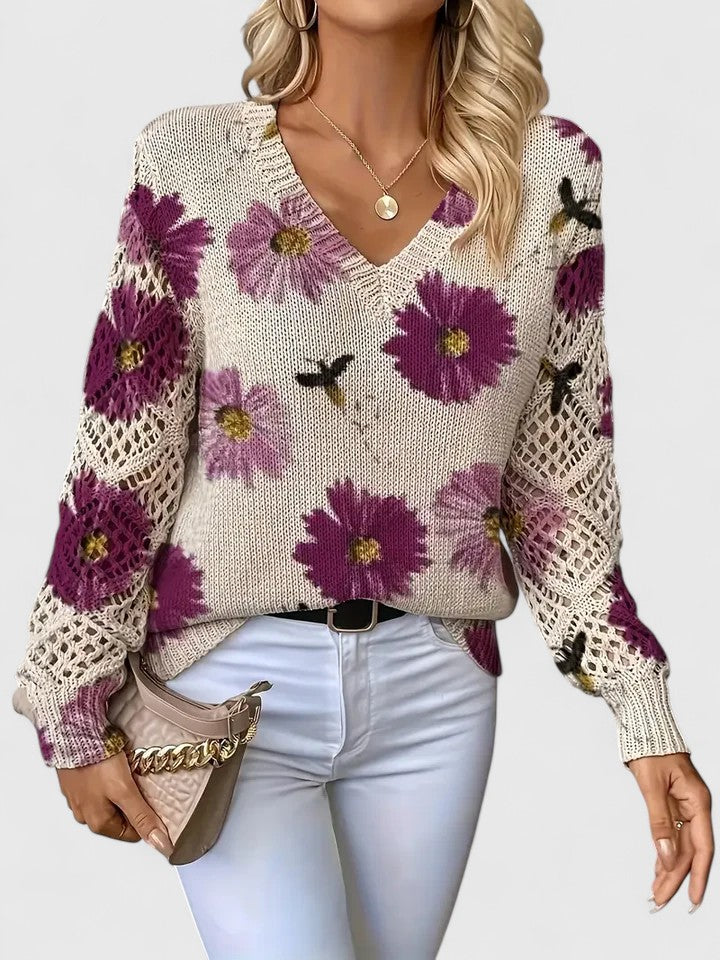Elvora London™ | Elegant sweater with floral pattern