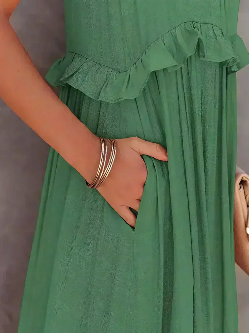 Elvora London™ | Chic Ruffle Trim Sleeveless Dress