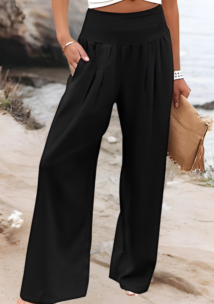 Elvora London™ – Maris Smocked Waist Palazzo Trousers