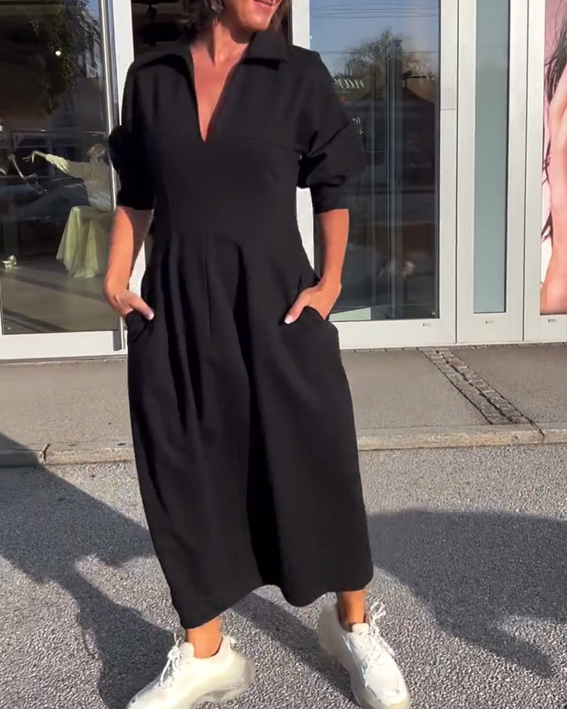 Elvora London™ – Amara Relaxed Long Dress with Pockets