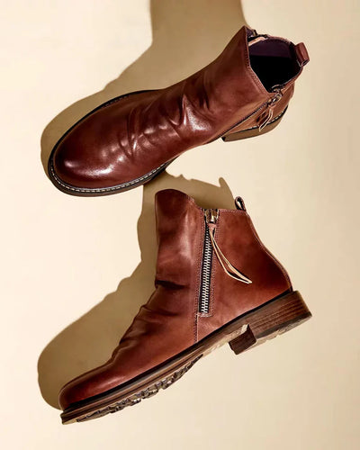 Elvora London™ – Dante Side Zip Leather Ankle Boots