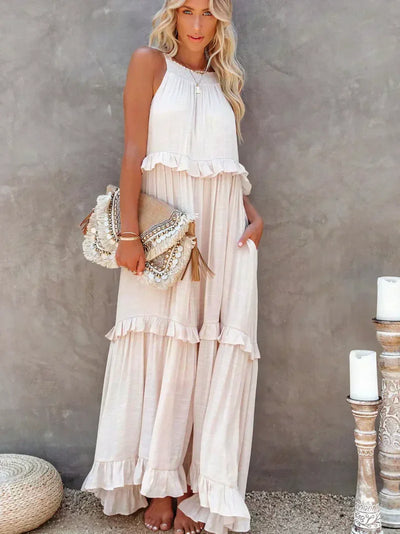 Elvora London™ | Chic Ruffle Trim Sleeveless Dress