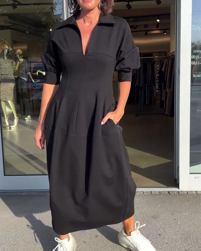 Elvora London™ – Amara Relaxed Long Dress with Pockets