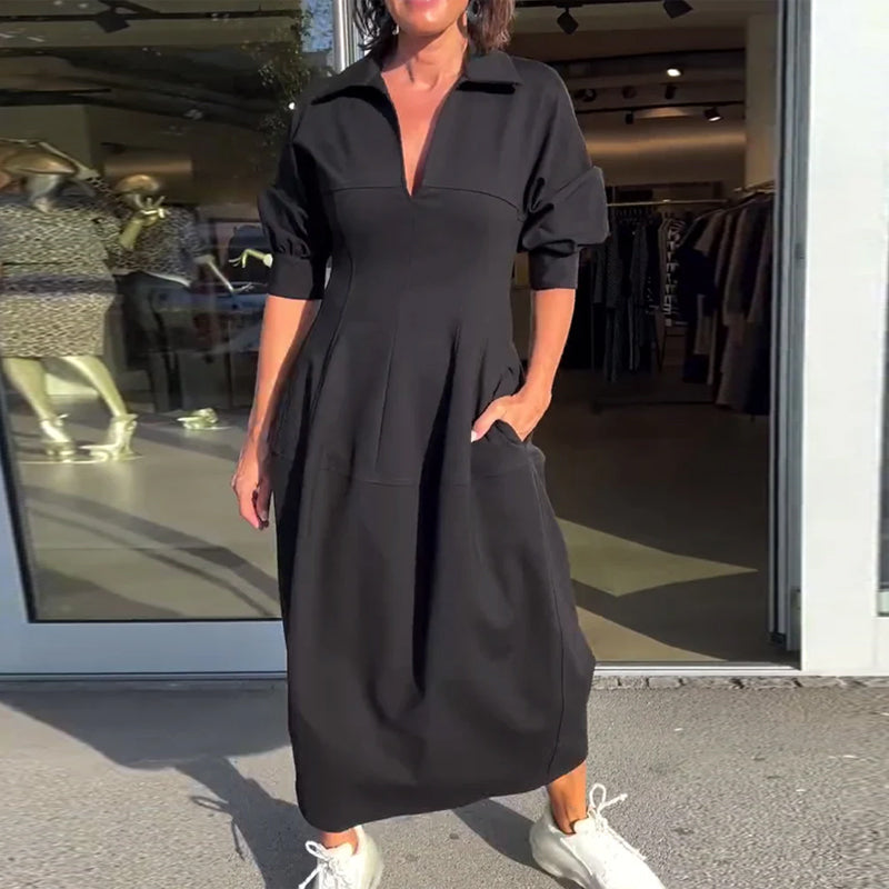 Elvora London™ – Amara Relaxed Long Dress with Pockets