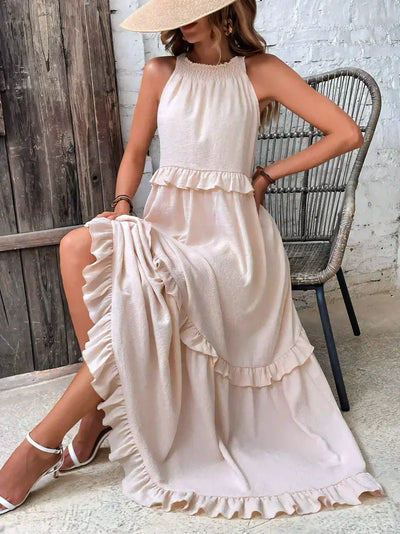 Elvora London™ | Chic Ruffle Trim Sleeveless Dress