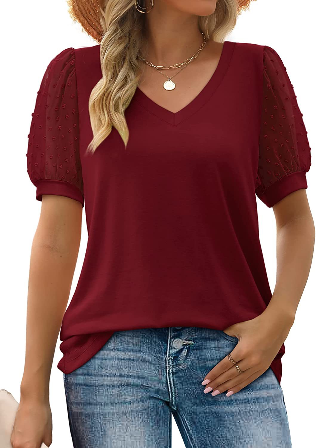 Elvora London™ – Selina Sheer Sleeve V-Neck Top