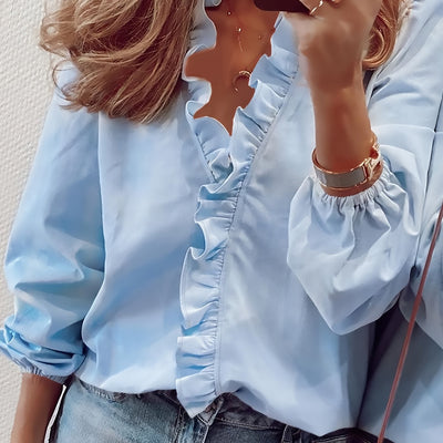 Elvora London™ – Marielle Ruffled V-Neck Blouse