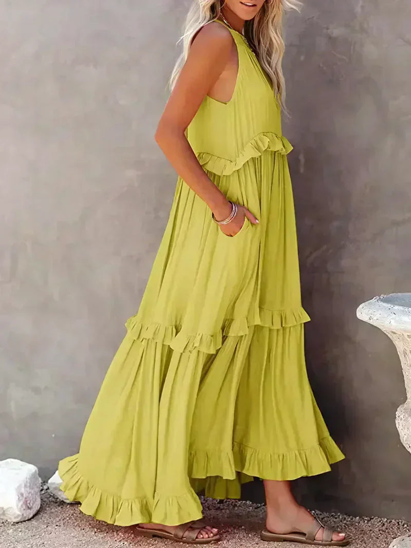 Elvora London™ | Chic Ruffle Trim Sleeveless Dress