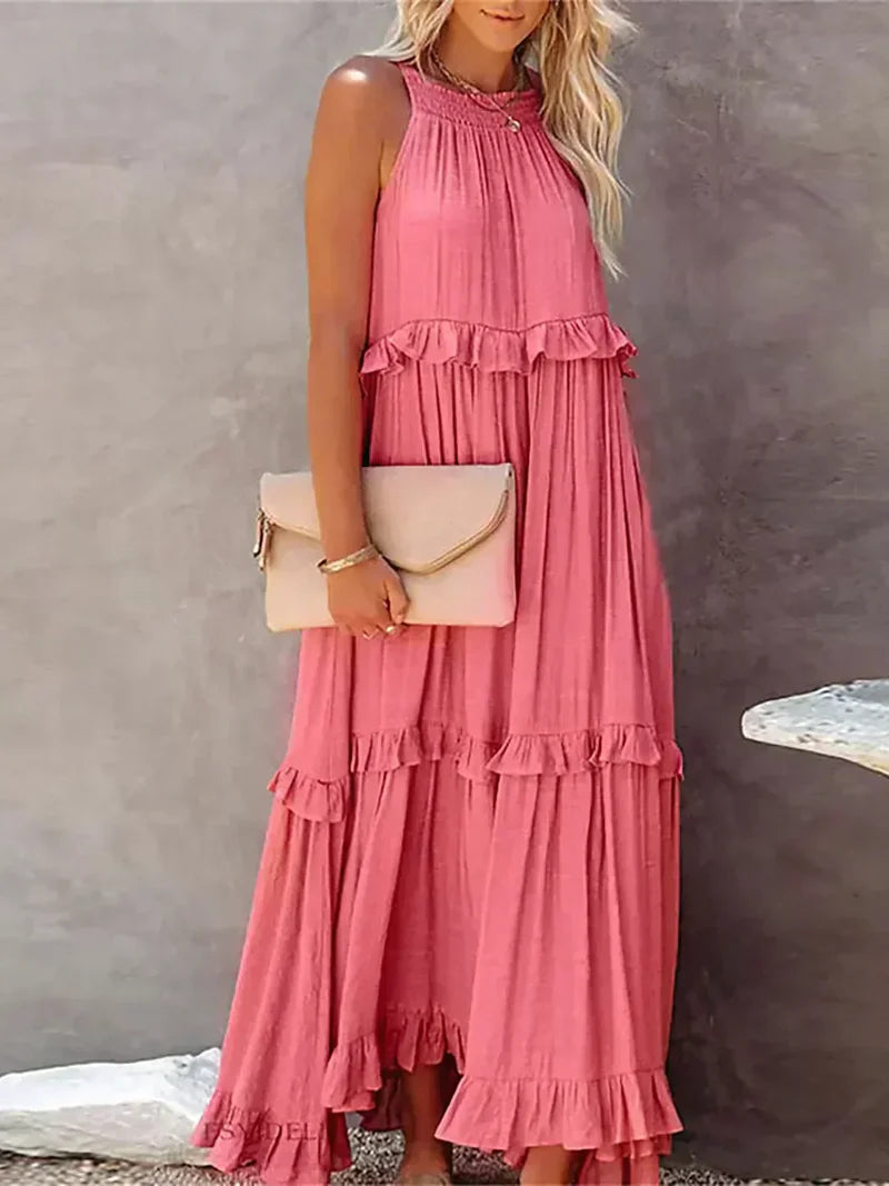 Elvora London™ | Chic Ruffle Trim Sleeveless Dress