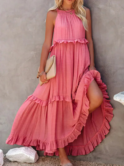 Elvora London™ | Chic Ruffle Trim Sleeveless Dress