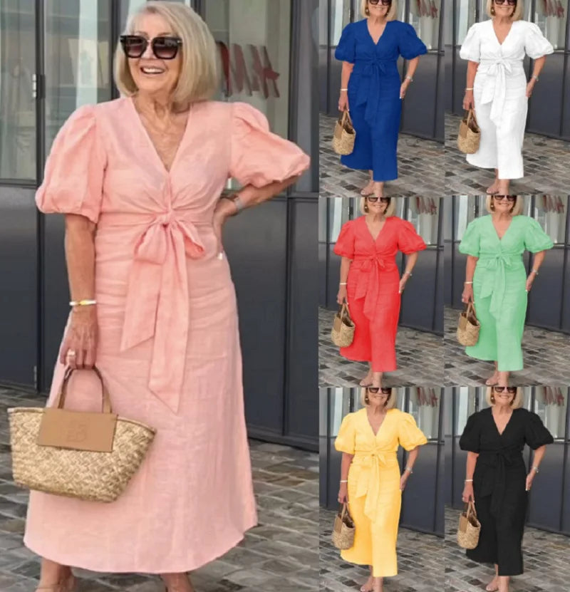 Elvora London™ – Vivienne V-Neck Statement Dress