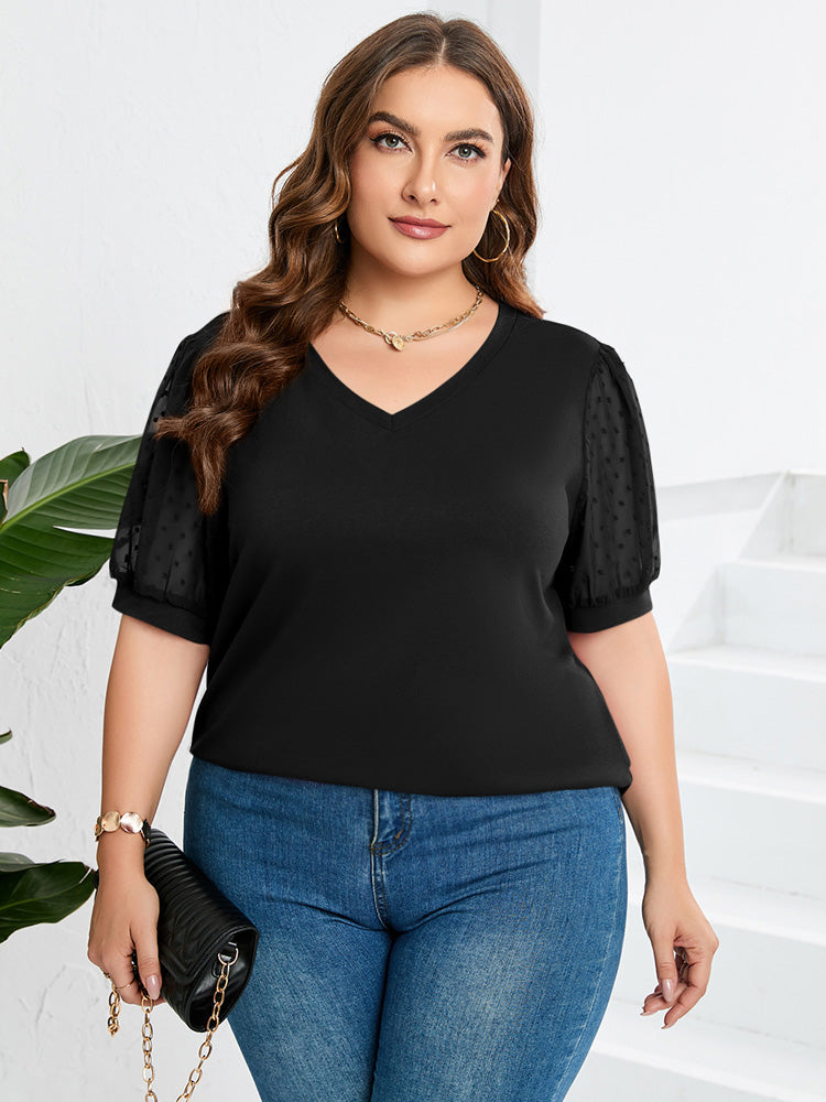 Elvora London™ – Selina Sheer Sleeve V-Neck Top