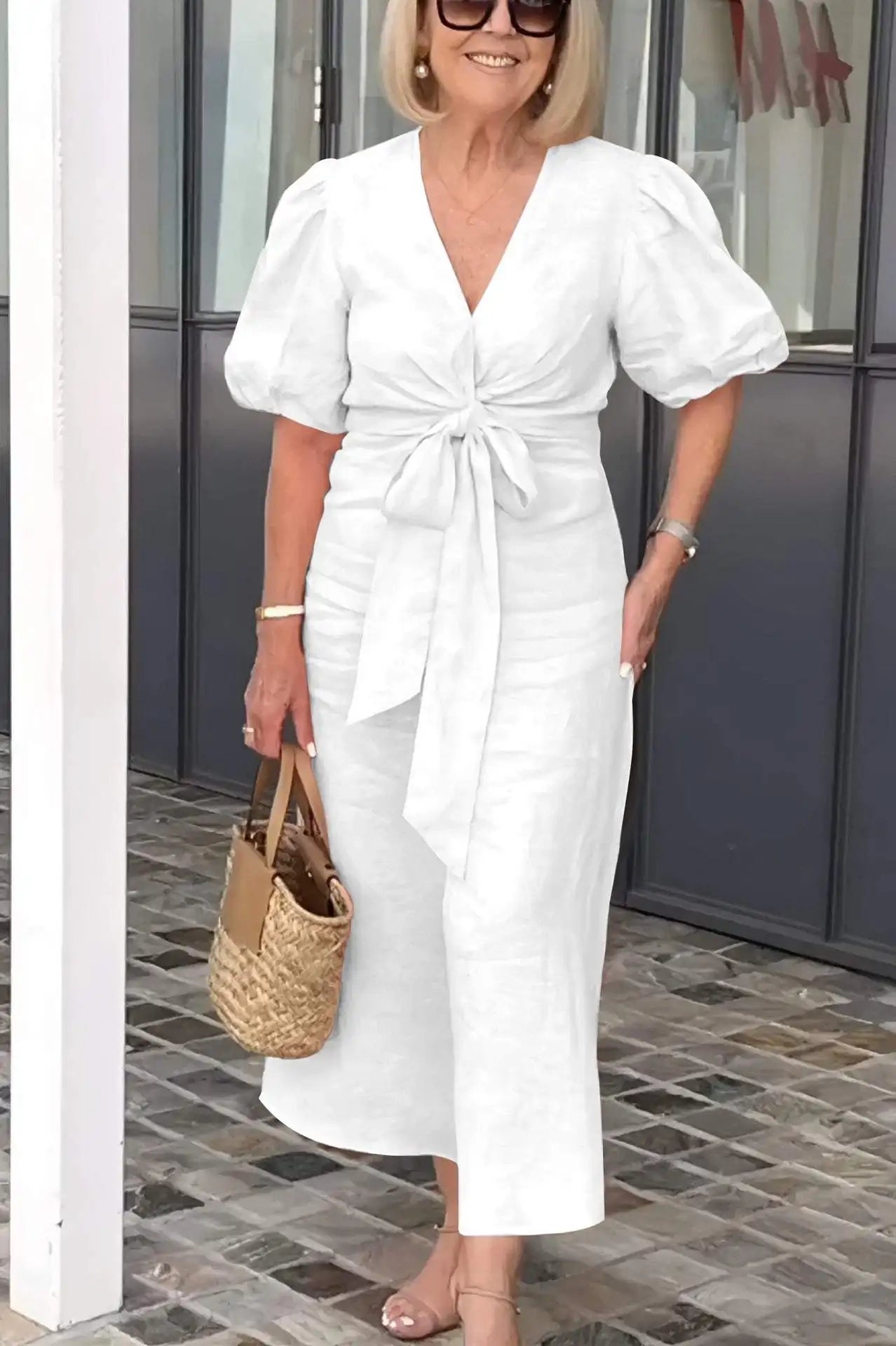 Elvora London™ – Vivienne V-Neck Statement Dress