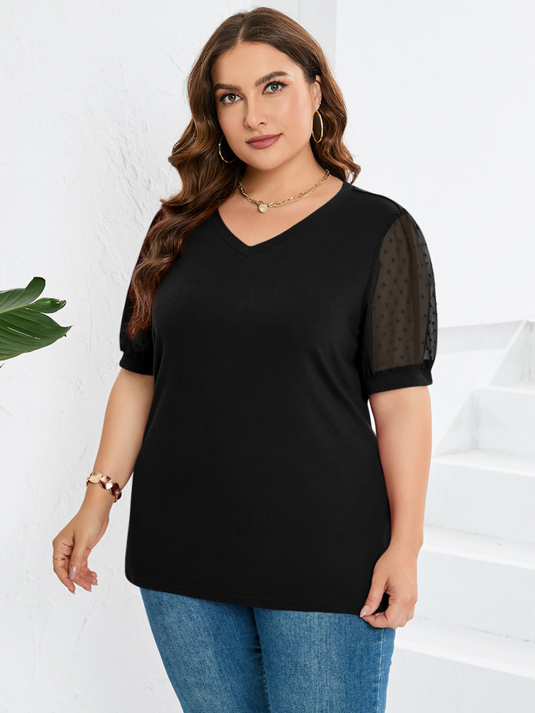 Elvora London™ – Selina Sheer Sleeve V-Neck Top