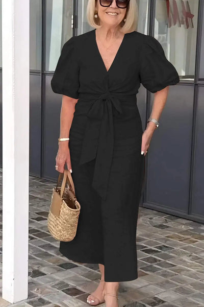 Elvora London™ – Vivienne V-Neck Statement Dress
