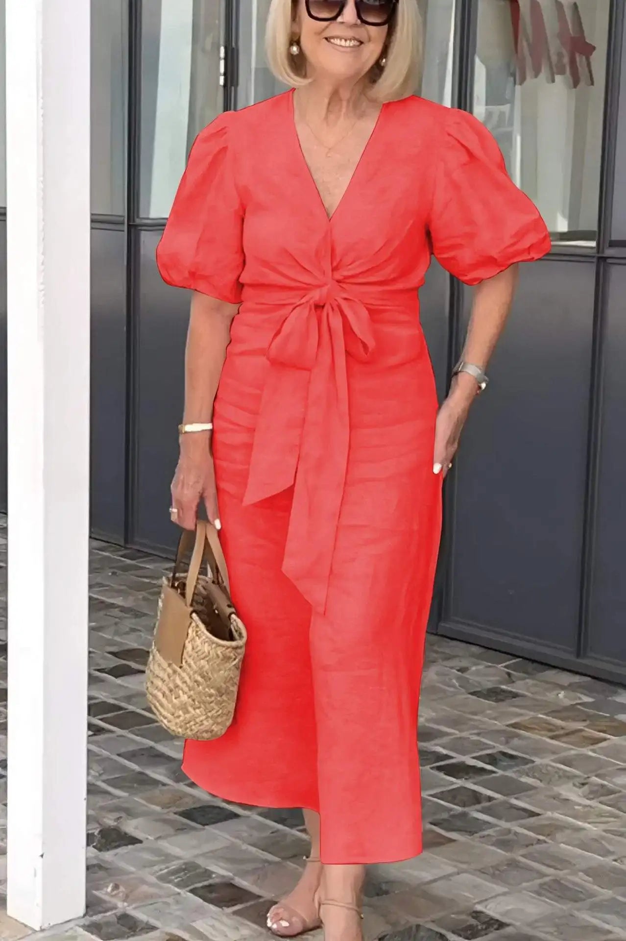 Elvora London™ – Vivienne V-Neck Statement Dress