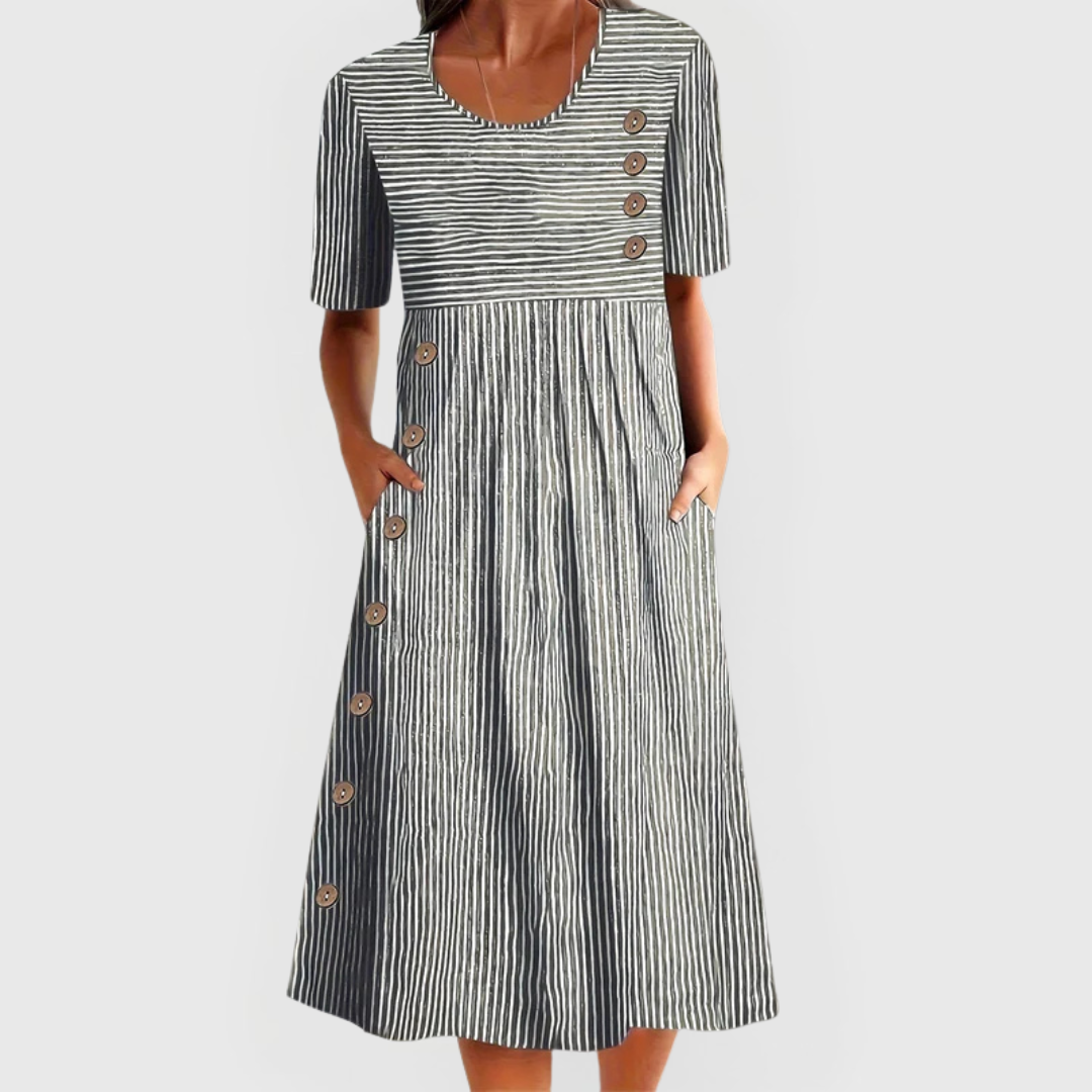 Elvora London™ – Selene Striped Midi Dress