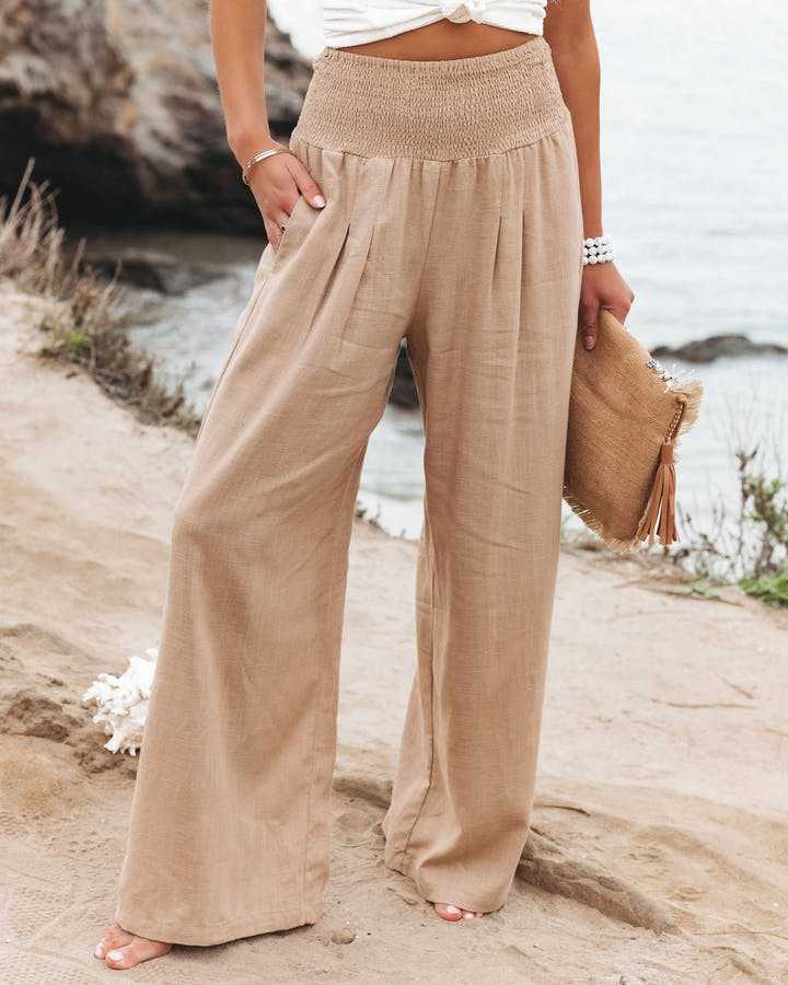 Elvora London™ – Maris Smocked Waist Palazzo Trousers