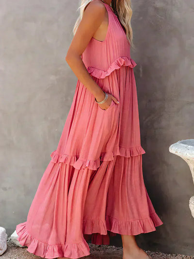 Elvora London™ | Chic Ruffle Trim Sleeveless Dress