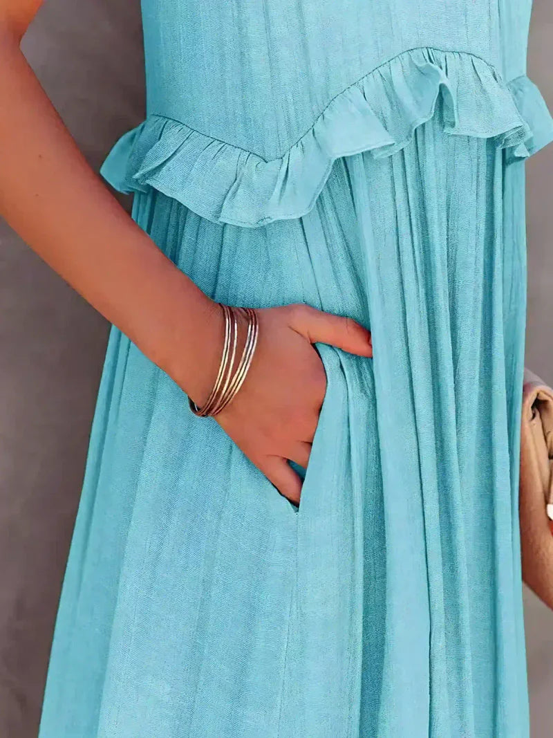 Elvora London™ | Chic Ruffle Trim Sleeveless Dress