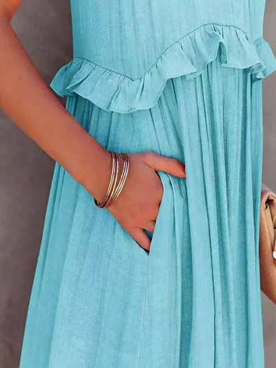 Elvora London™ | Chic Ruffle Trim Sleeveless Dress
