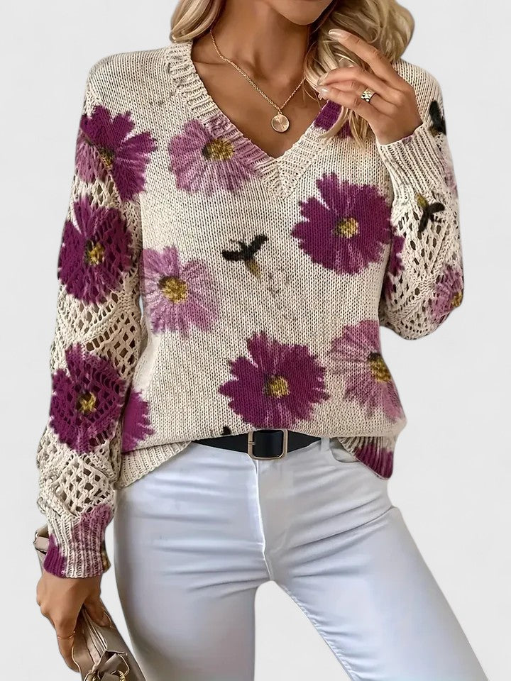 Elvora London™ | Elegant sweater with floral pattern