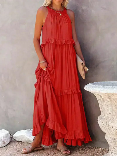 Elvora London™ | Chic Ruffle Trim Sleeveless Dress