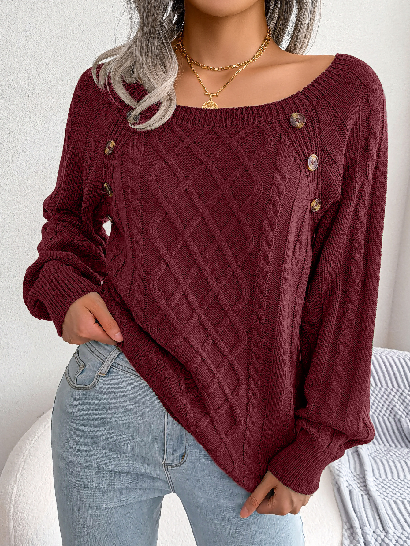 Elvora London™ – Emilia Square-Neck Cozy Knit Jumper