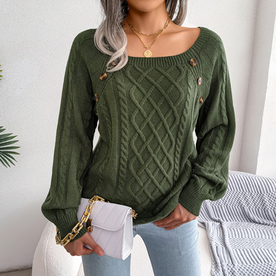 Elvora London™ – Emilia Square-Neck Cozy Knit Jumper