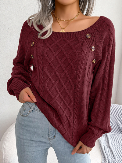 Elvora London™ – Emilia Square-Neck Cozy Knit Jumper