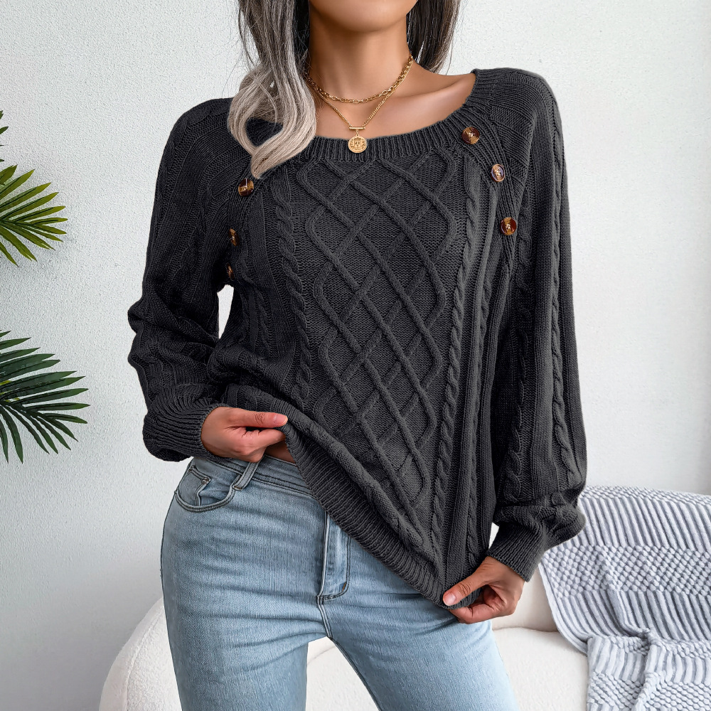 Elvora London™ – Emilia Square-Neck Cozy Knit Jumper