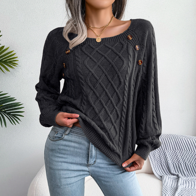 Elvora London™ – Emilia Square-Neck Cozy Knit Jumper