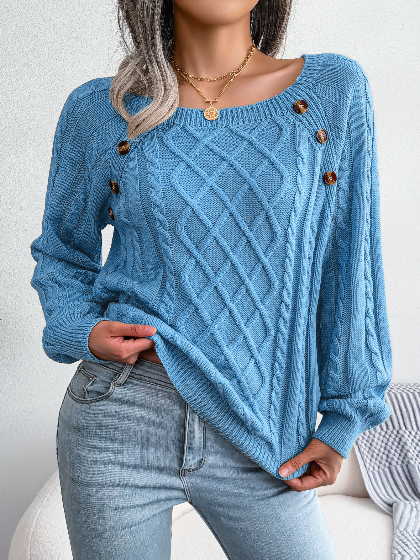 Elvora London™ – Emilia Square-Neck Cozy Knit Jumper