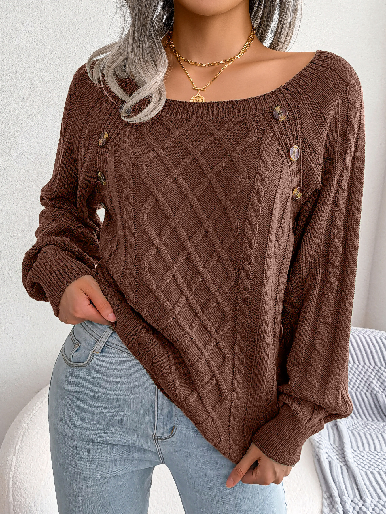 Elvora London™ – Emilia Square-Neck Cozy Knit Jumper