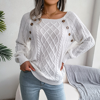 Elvora London™ – Emilia Square-Neck Cozy Knit Jumper