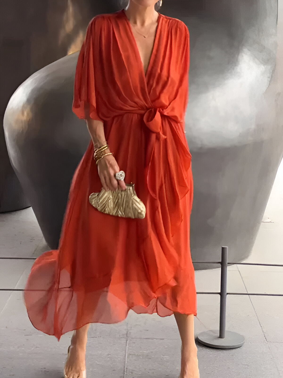 Elvora London™ – Celeste V-Neck Flow Dress