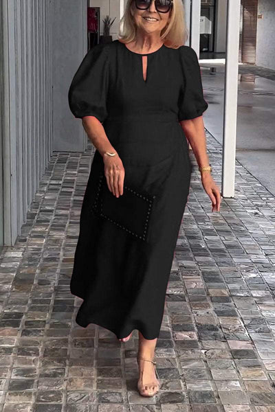 Elvora London™ – Natalia Cotton-Linen A-Line Dress